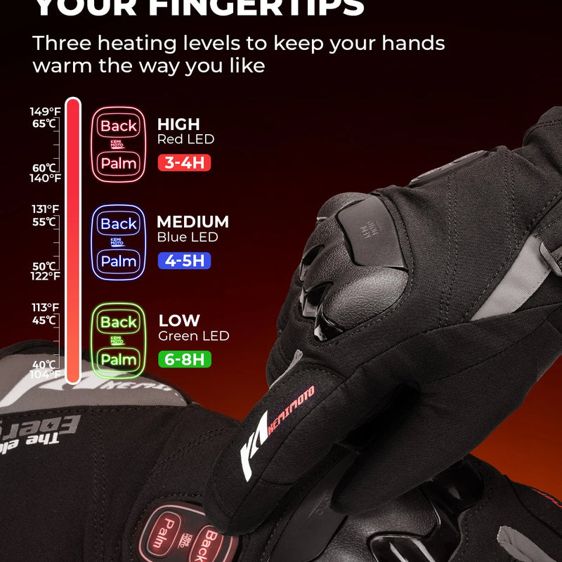 KEMIMOTO Heated Gloves Motorcycle Winter Moto Heated Gloves Warm Waterproof Rechargeable Heating Thermal Gloves For Snowmobile