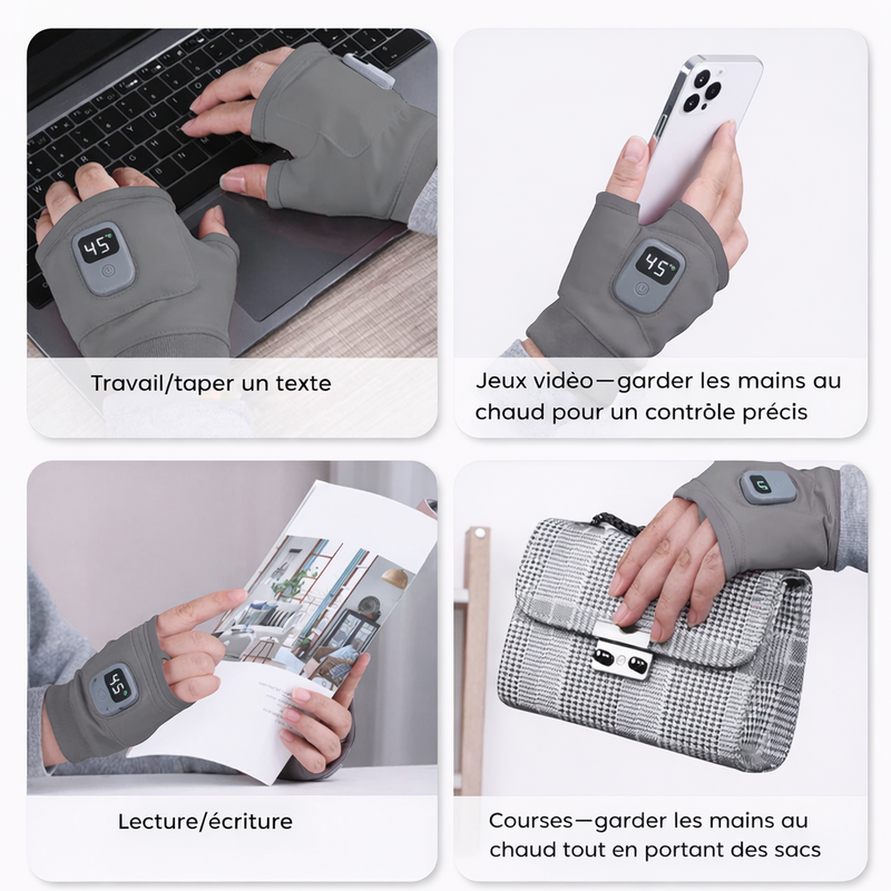 Gants chauffants électriques sans doigts rechargeables USB